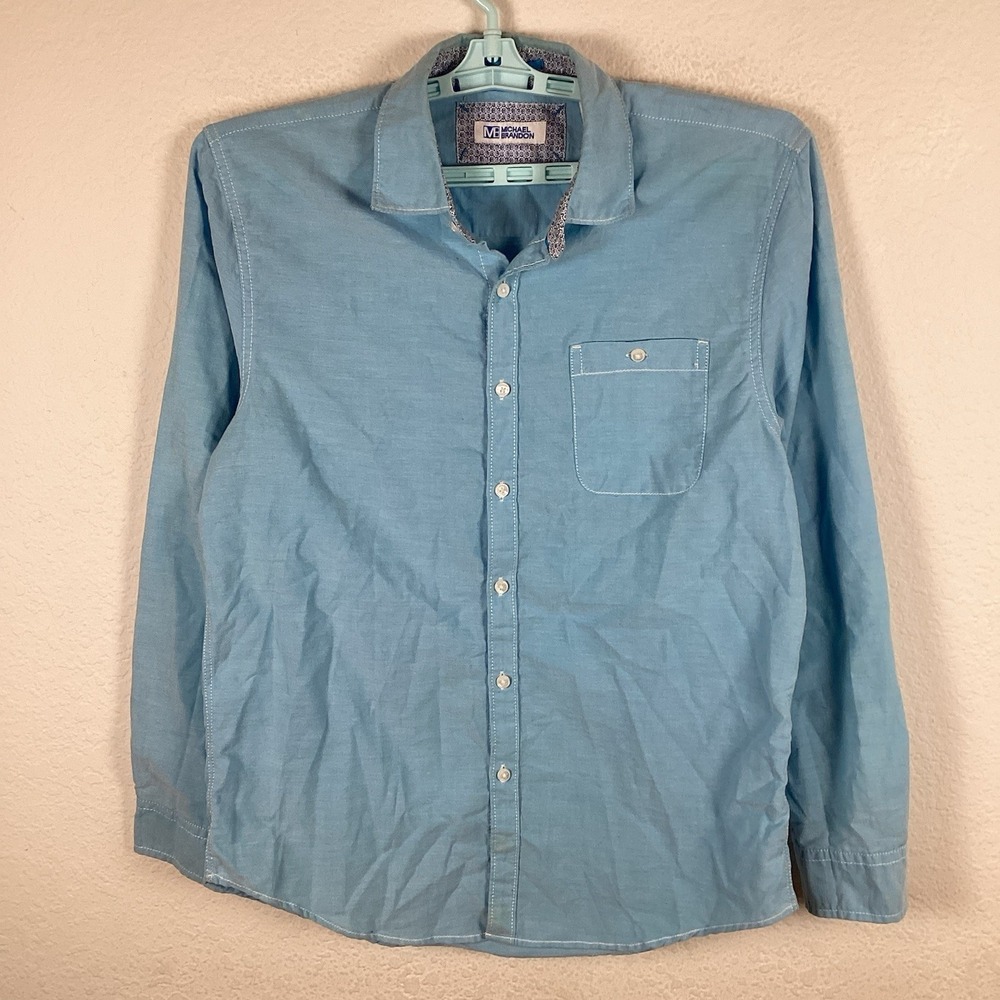 MICHAEL BRANDON Mens Button Up Shirt Sz M Medium Long Sleeve 3 Stains Good